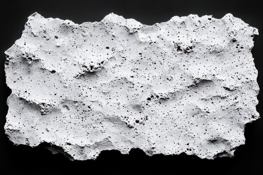 White porous rock fragment with numerous holes and rough texture on a dark background