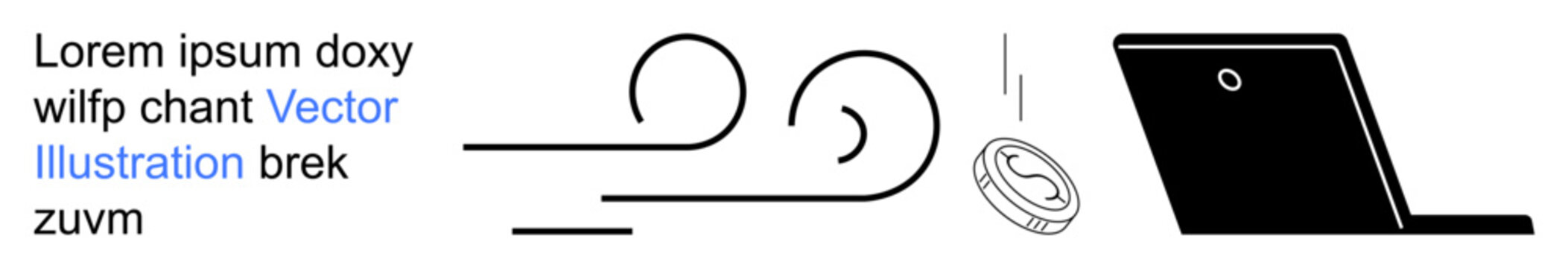 Digital currency, technology, finance, innovation, modern business, online transactions. Laptop with spiral patterns and a coin. Digital currency and technology concepts