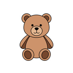 Obraz premium Cute Brown Teddy Bear Vector Illustration, Sitting Plush Toy Icon for Kids and Nursery Decor, Minimalist Soft Animal Character Design for Baby Showers and Toy Branding, Isolated on White