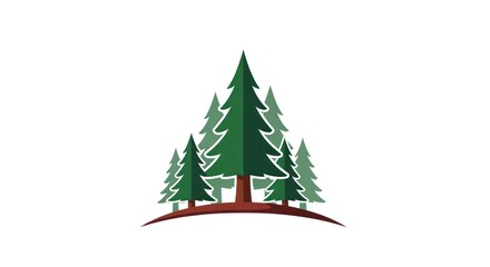 Fototapeta premium Stylized green pine trees on brown ground isolated on white background