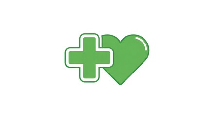 Obraz premium Green cross symbol and heart icon representing health and wellbeing concept