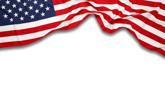 A waving american flag isolated on a white background with ample space for custom text or design