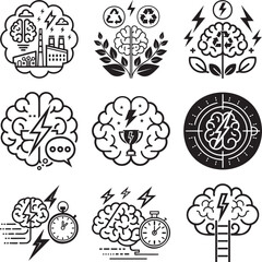 Obraz premium Black and white of brain anatomy and psychology symbols msea set brain psychology symbols neuron synapse
