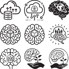 Obraz premium Black and white of human brain anatomy and psychology concepts msea set brain structure psychology symbols