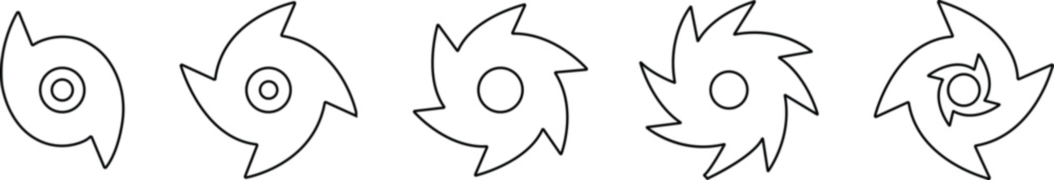 Hurricane cyclone icon set collection group in line style featuring storm, typhoon, tornado, whirlwind, vortex and weather synonym elements for disaster alert, climate design and warning graphics