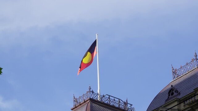 Aboriginal Flag Flying Above Historic Melbourne Building