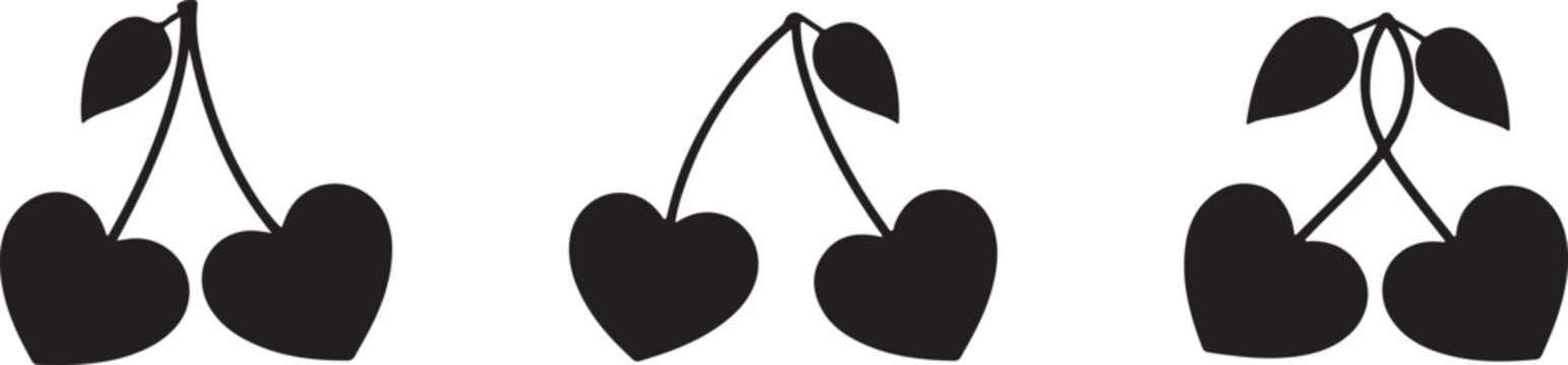 Heart shaped cherries with leaves on stem vector graphic illustration design