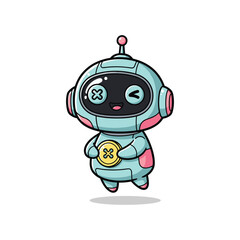 Fototapeta premium Robot Character Button Commercial