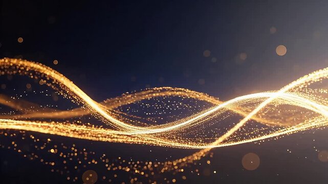 Golden particle wave on dark background
