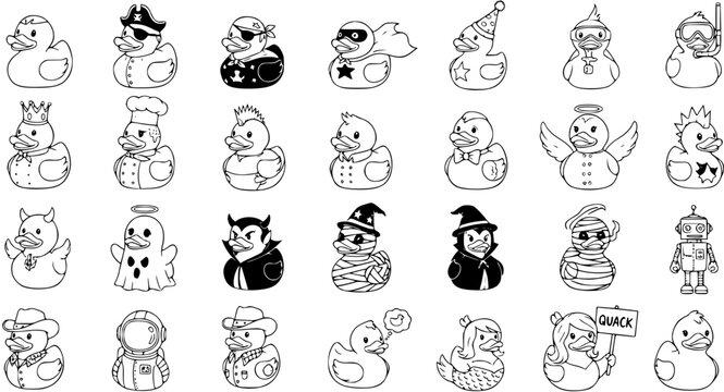 Rubber Duck Character Collection: Line Art Illustration