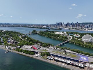 Fototapeta premium 14th of June 2025. Helicopter flight view of the Formula 1 Circuit Gilles Villeneuve in Montreal. Quebec, Canada