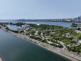 Fototapeta premium 14th of June 2025. Helicopter flight view of the Formula 1 Circuit Gilles Villeneuve in Montreal. Quebec, Canada