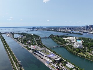 Fototapeta premium 14th of June 2025. Helicopter flight view of the Formula 1 Circuit Gilles Villeneuve in Montreal. Quebec, Canada