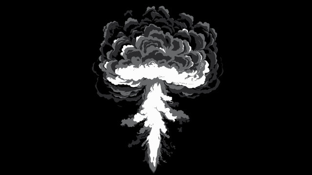 A massive explosion occurs in a dark environment with smoke and flames erupting upwards.