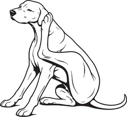 Obraz premium Great Dane Scratching Ear Sitting Pose Black and White Line Art Illustration