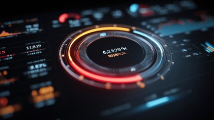 Obraz premium Business Analytics Dashboard Showing Data Metrics in Dark Space With Subtle Glow and Reflections Captured With a 70mm Lens