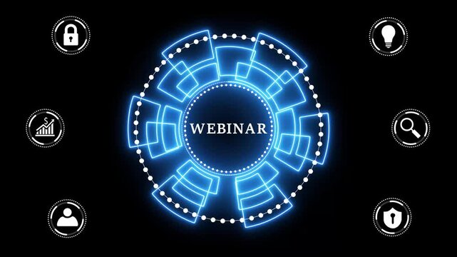 Business, Technology, Internet and network concept. Webinar e-learning. Training concept .glowing animation on black background.4K