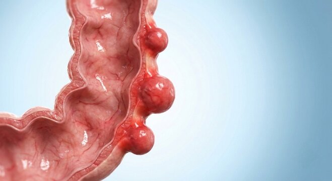 Diverticulitis Inflamed Pouches on Human Colon 3D Illustration.