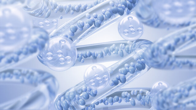 Hyaluronic acid hydration molecular structure, Biology and cosmetic medicine concept, 3D rendering