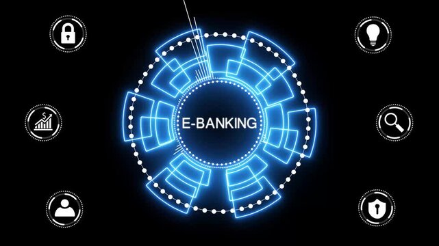 Concept of digital economy, e-payment, and online banking. E- banking on the virtual display. glowing animation.4k