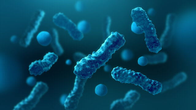 Microscopic  bacteria in science , Medical research background concept, 3D rendering