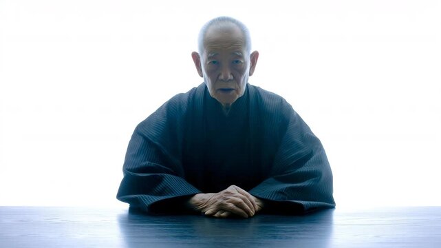 男性が和装で静かに座っている