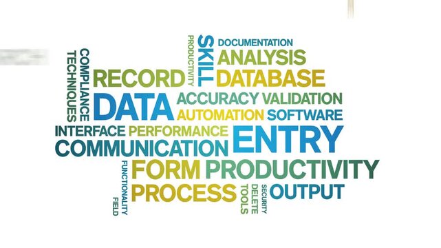 Data Entry animated word cloud-text design animation tag kinetic typography seamless loop.