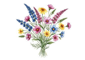 Obraz premium Colorful Wildflower Bouquet with Various Blossom Types and Greenery