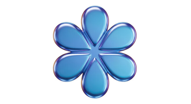 A shiny blue metallic six petaled flower shape with a smooth gradient and rounded finish design
