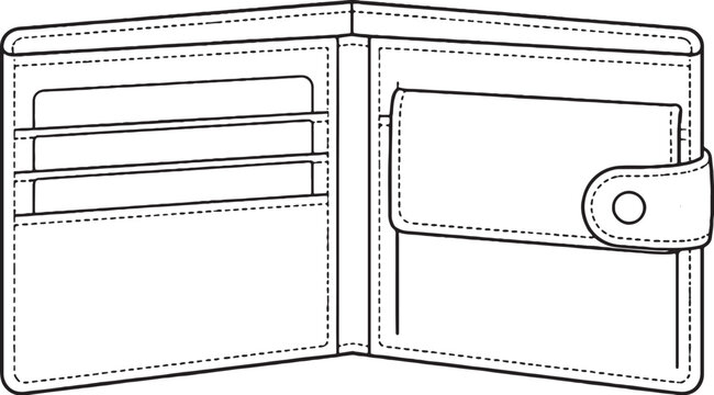 Wallet Line Art Icon Black and White Folding Money Wallet Vector Illustration.eps
