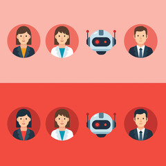 Fototapeta premium Diverse Avatar Icons Set Business Professionals Scientist Robot Flat Design Illustration Stock Footage for Website and App Development