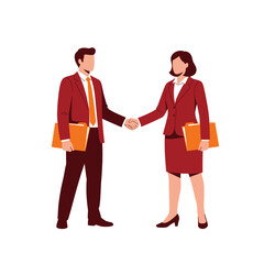 Obraz premium Business Deal Handshake Agreement - Male and Female Professionals Closing a Contract Partnership Success Vector Illustration