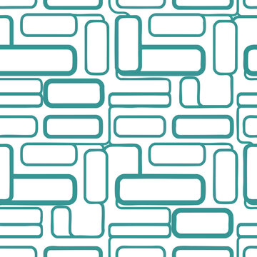 A repeating pattern of teal rounded rectangles and lines on a white background