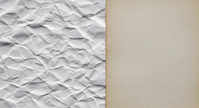 Vintage split background featuring crushed white paper texture and aged parchment paper with film grain and distressed antique overlays for cinematic designs.