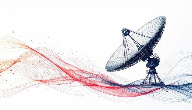 Satellite dish with abstract waves representing communication and technology.