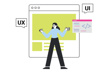 Fototapeta premium Web designer professional managing UI and UX interface elements.