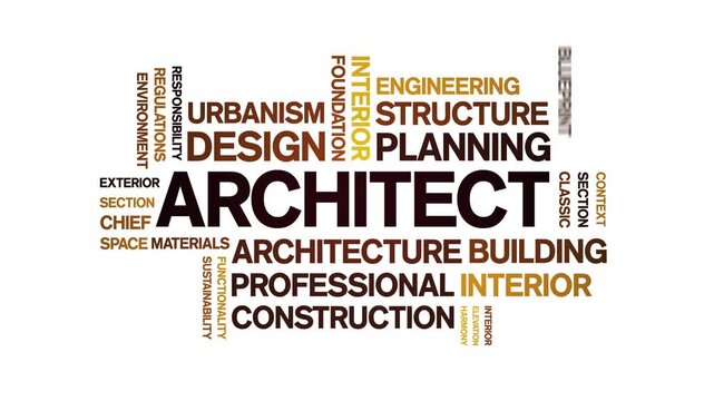 Architect animated word cloud-text design animation tag kinetic typography seamless loop.