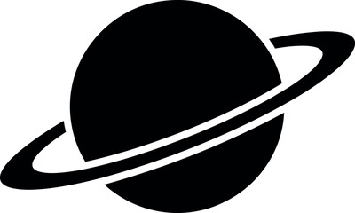 Simple black silhouette of the planet saturn with prominent rings © Robiul