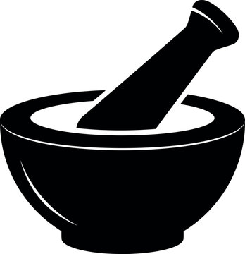 Simple black and white illustration of a mortar and pestle