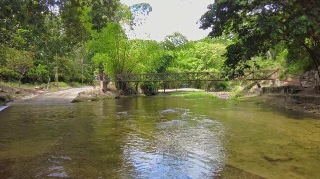 Panoramic view of La Batea, the river flowing into Chuao, Aragua, Venezuela, on a sunny day