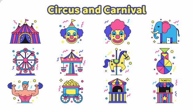 Circus and Carnival Icons - Funfair Entertainment Set