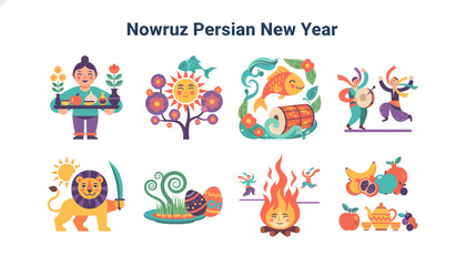 Fototapeta premium Nowruz Persian New Year Celebration Icons Set