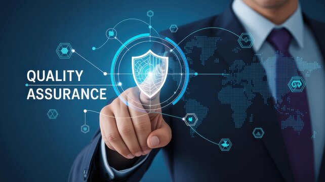 Business person touching Quality Assurance interface