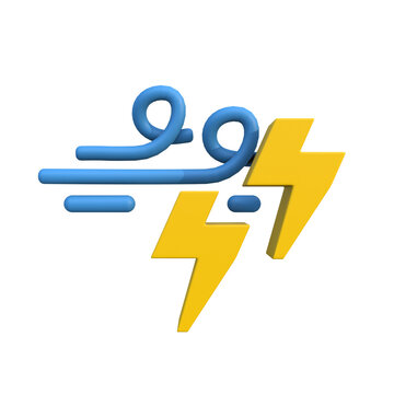 Dynamic 3D illustration depicting a severe weather event with swirling wind and striking lightning bolts, symbolizing powerful storm conditions and atmospheric hazards in a modern, stylized icon