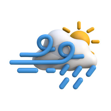 Vibrant 3D Weather Forecast Icon Depicting a Cloudy Day with Sunshine, Wind, and Rain - A Comprehensive Meteorological Symbol