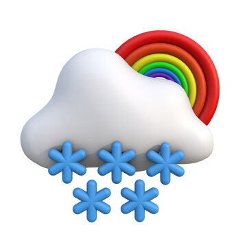 3D Realistic Weather Icon with Snowing Cloud and Rainbow