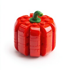 Obraz premium Red Lego Pumpkin With Green Stem And White Background