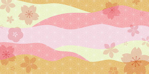 Naklejka premium Spring Japanese Cherry blossom flower background vector. Sakura floral Wallpaper design of elegant gold line cherry blossom flower, branch. Illustration for banner, wall decoration, backdrop, ads.