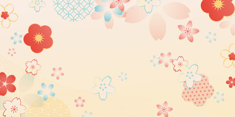 Naklejka premium Spring Japanese Cherry blossom flower background vector. Sakura floral Wallpaper design of elegant gold line cherry blossom flower, branch. Illustration for banner, wall decoration, backdrop, ads.