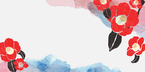 Naklejka premium Spring Japanese Cherry blossom flower background vector. Sakura floral Wallpaper design of elegant gold line cherry blossom flower, branch. Illustration for banner, wall decoration, backdrop, ads.